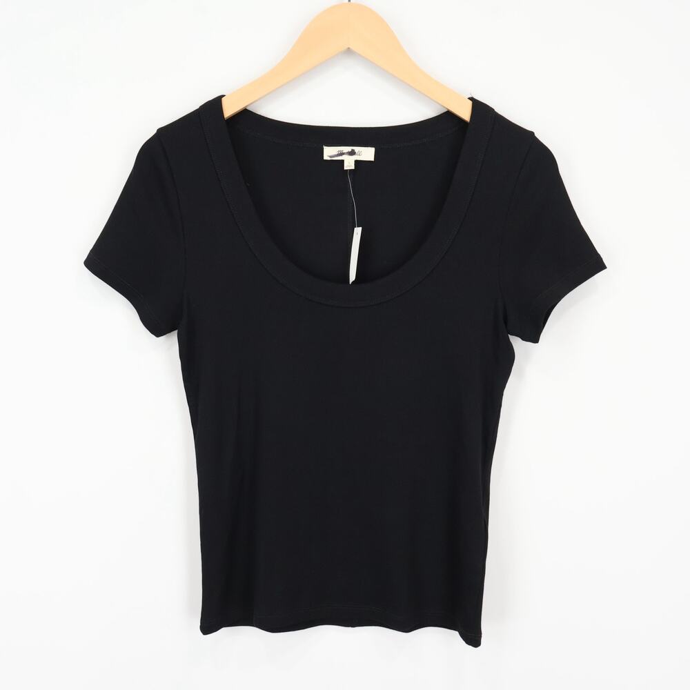 Madewell Regenerative Cotton Ribbed Scoopneck Tee Black Size Large NWT